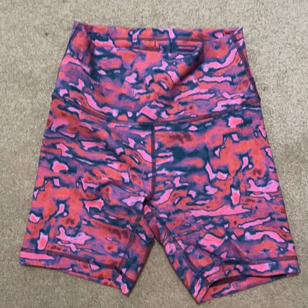 lululemon athletica Pink and Purple Abstract Print Bike Shorts